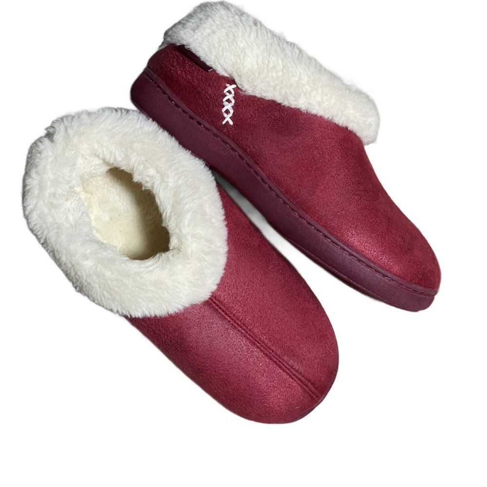 Everfoams Red Microsuede Cozy Memory Foam Slippers w/Faux Fur Lining (7-8)